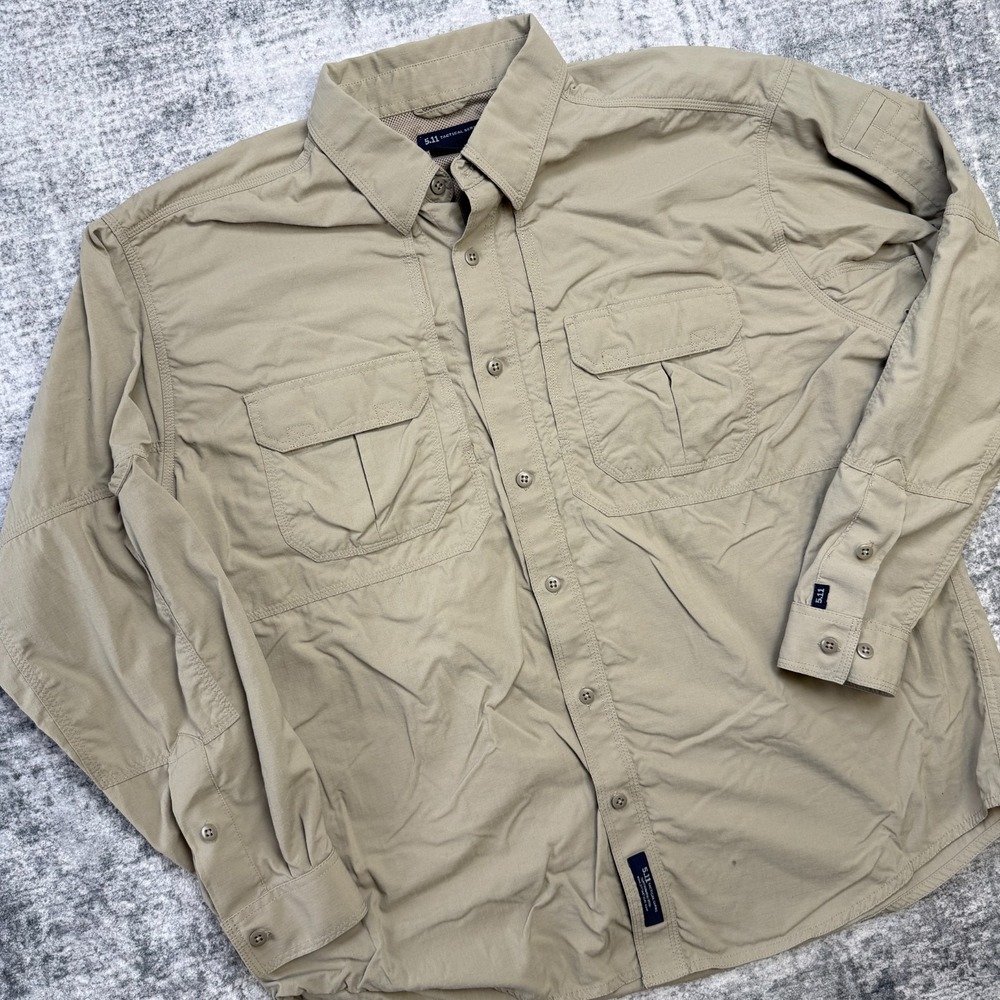 5.11 Tactical Shirt Men XL Khaki Taclite Pro Vented Pockets Utility Guide Travel